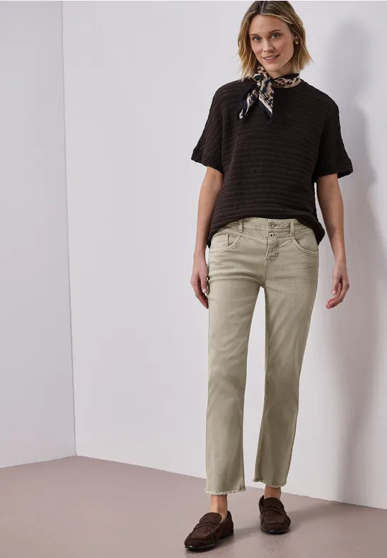 Straight Leg Jeans mit fransigem Saum Beige Washed