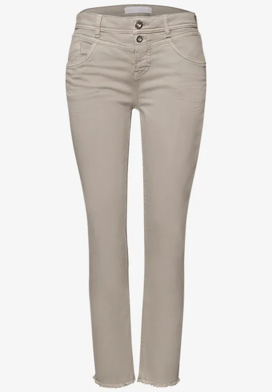 Straight Leg Jeans mit fransigem Saum Beige Washed