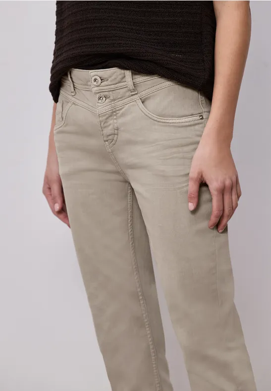 Straight Leg Jeans mit fransigem Saum Beige Washed