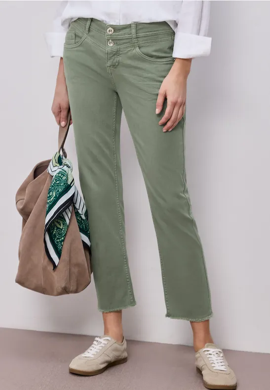 Jeans Straight Legs avec ourlet frangé Sage Green Washed