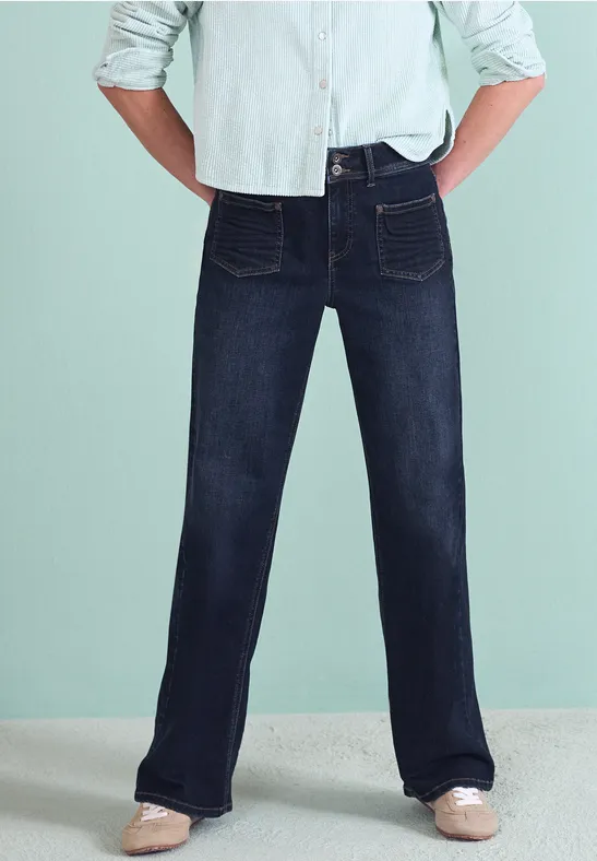 Wide Legs Jeans Deep blue soft washed