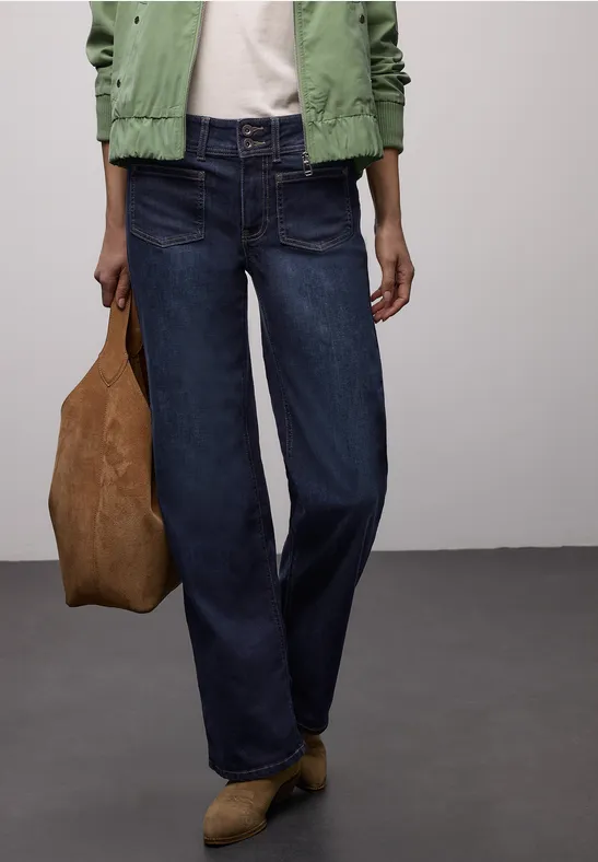 Wide Legs Jeans Deep blue soft washed