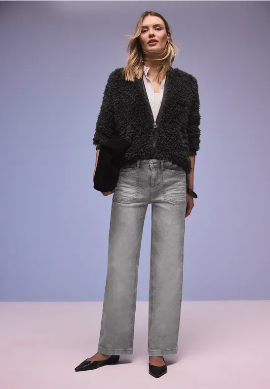 Wide Leg Jeans Grey Random Washed