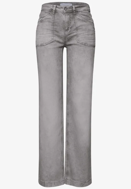 Wide Leg Jeans Grey Random Washed