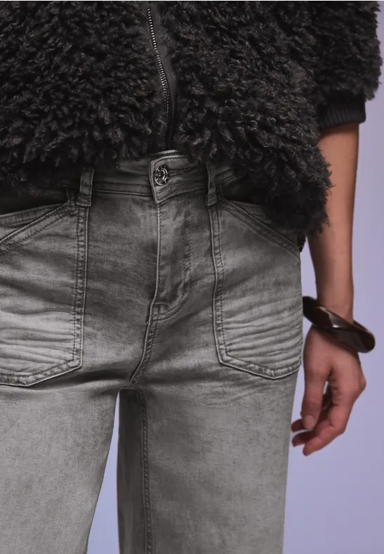 Wide Leg Jeans Grey Random Washed