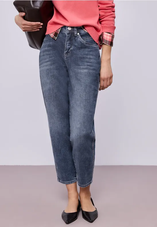 Barrel Leg Jeans Medium Blue Washed