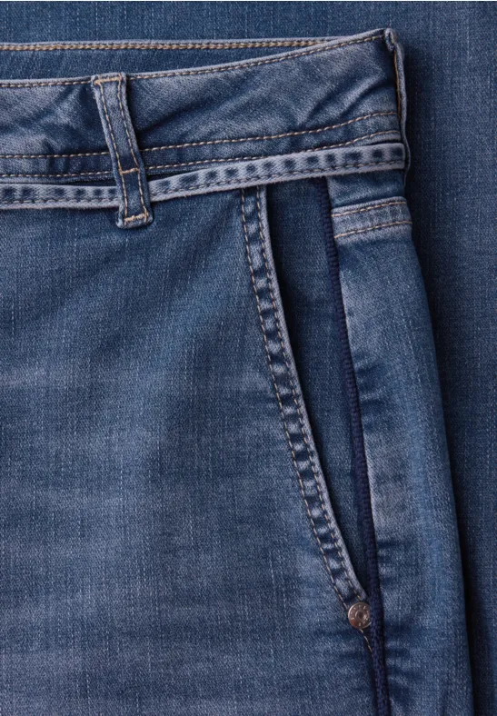 Wide Legs jeans met riemdetail authentic mid blue washed