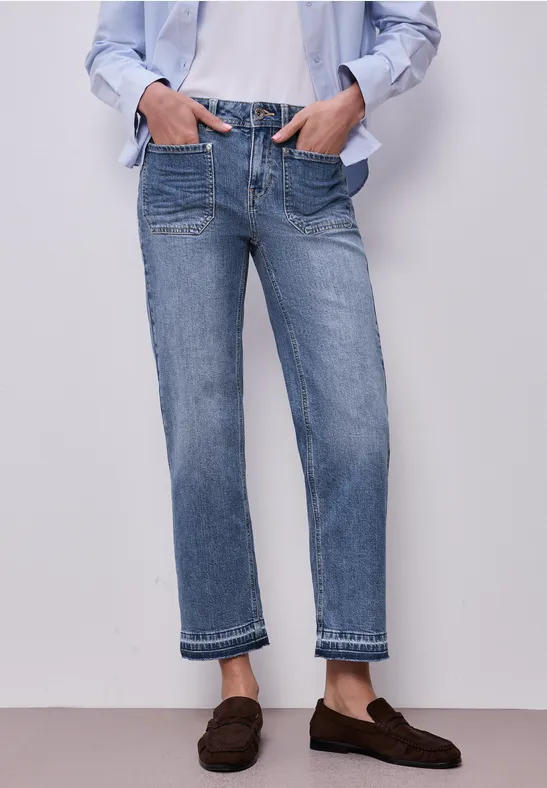 Jeans avec détail d'ourlet mid blue washed