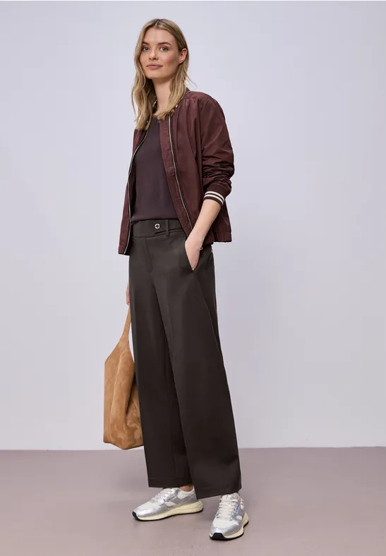 Wide Leg Hose mit Knopfdetail espresso brown
