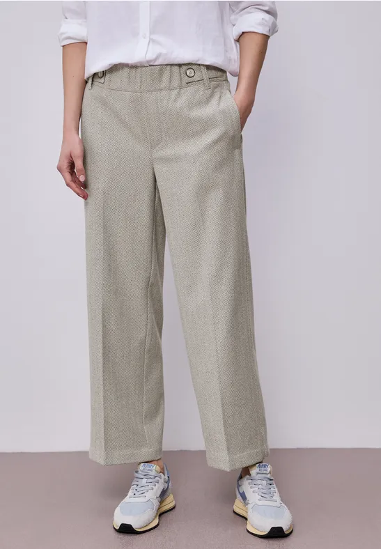High Waist broek met Wide Legs en knoopdetail smoke beige