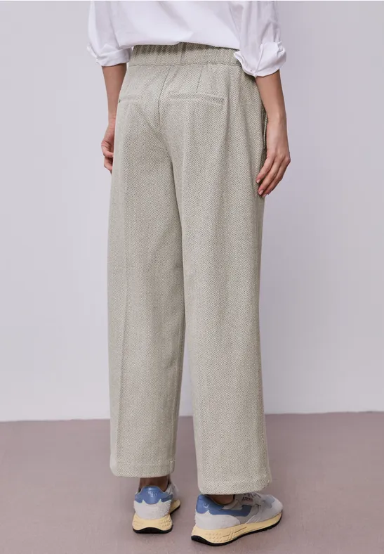 High Waist broek met Wide Legs en knoopdetail smoke beige