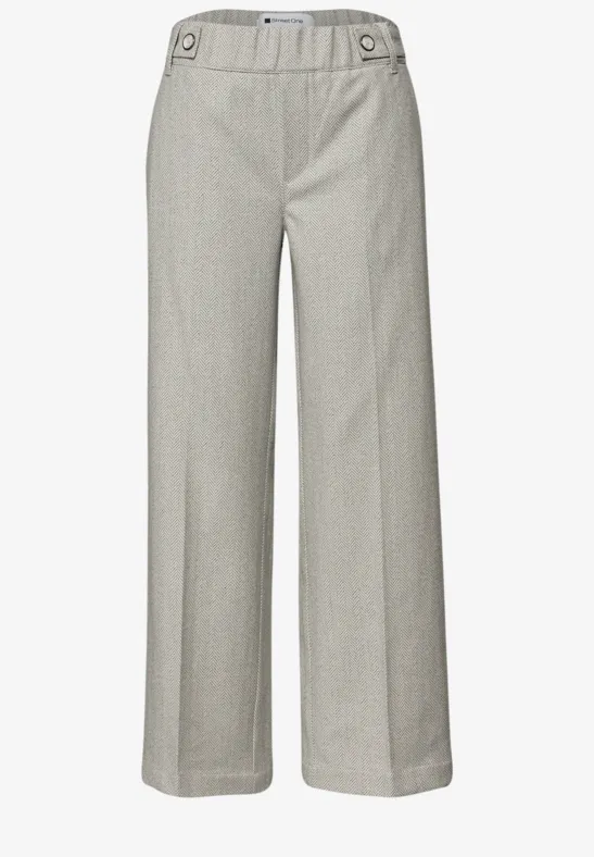 High Waist broek met Wide Legs en knoopdetail smoke beige