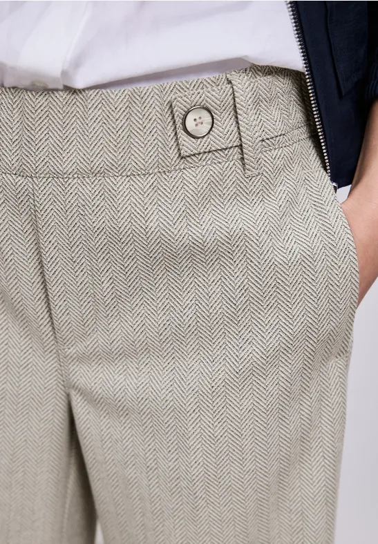 High Waist broek met Wide Legs en knoopdetail smoke beige