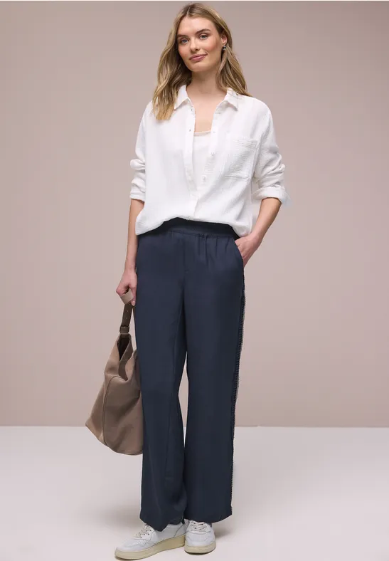 Wide Legs broek met gehaakt band shadowed navy