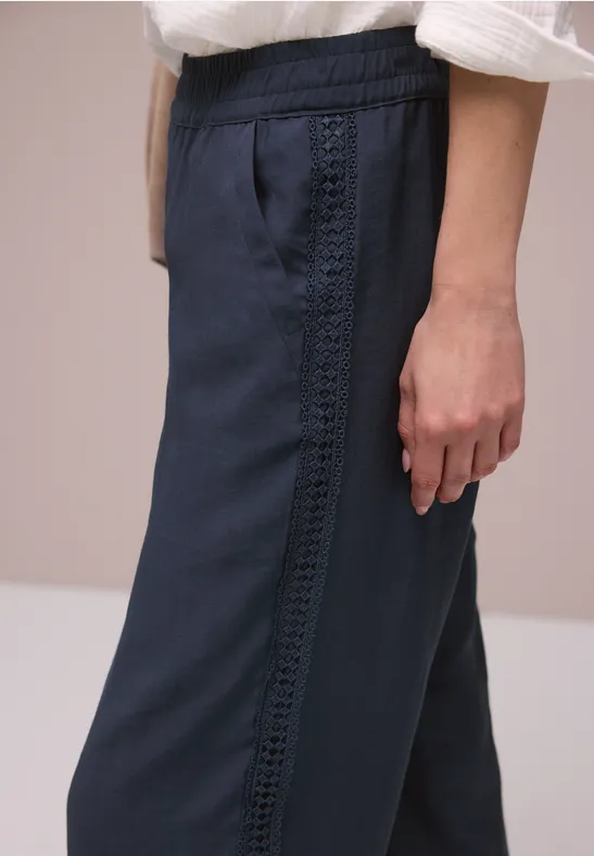 Wide Legs broek met gehaakt band shadowed navy