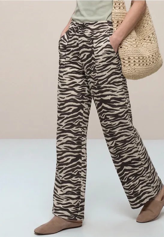 Wide Leg Hose im Loose Fit mit Animal Print espresso brown
