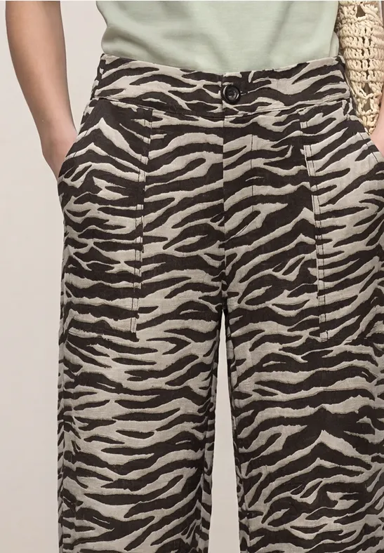Wide Leg Hose im Loose Fit mit Animal Print espresso brown