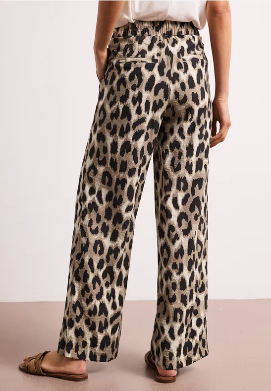 High Waist broek met Wide Legs en leoprint timeless beige