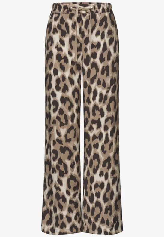 High Waist broek met Wide Legs en leoprint timeless beige