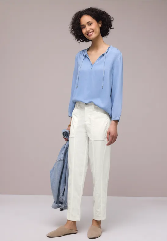 High Waist broek met wijde pijpen in casual pasvorm off white