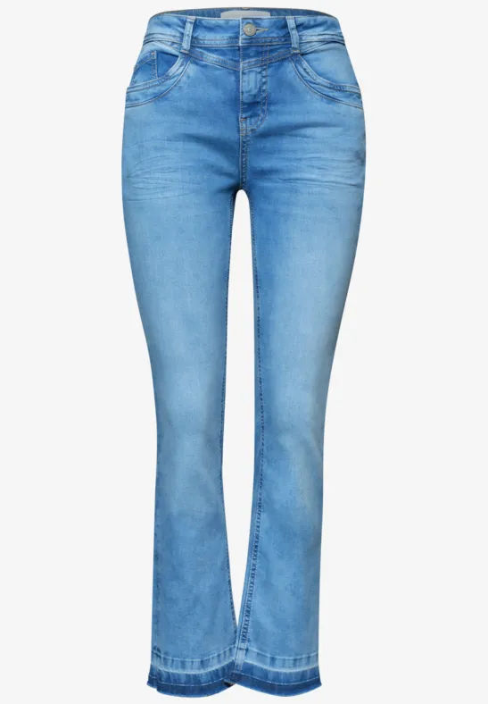 High Waist jeans met flared pijpen en decoratieve zoom Light Blue Wash