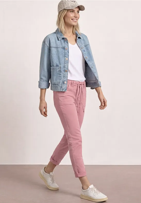 Mid Waist Tapered Leg Jeans im Loose Fit Blush Pink Washed