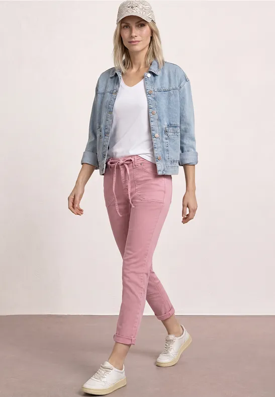 Mid Waist Tapered Leg Jeans im Loose Fit Blush Pink Washed