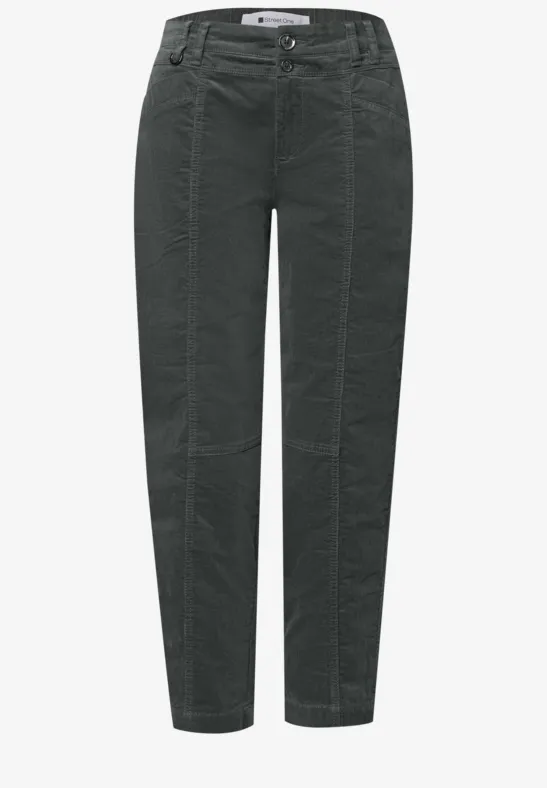 Pantalon droit gris foncé avec poches plaquées et look légèrement travaillé
