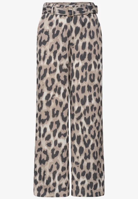 Wijd broek met luipaardprint en hoge taille