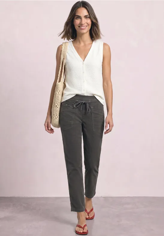 Corduroybroek met Slim Leg-pijpen en een Loose Fit-pasvorm gravel grey