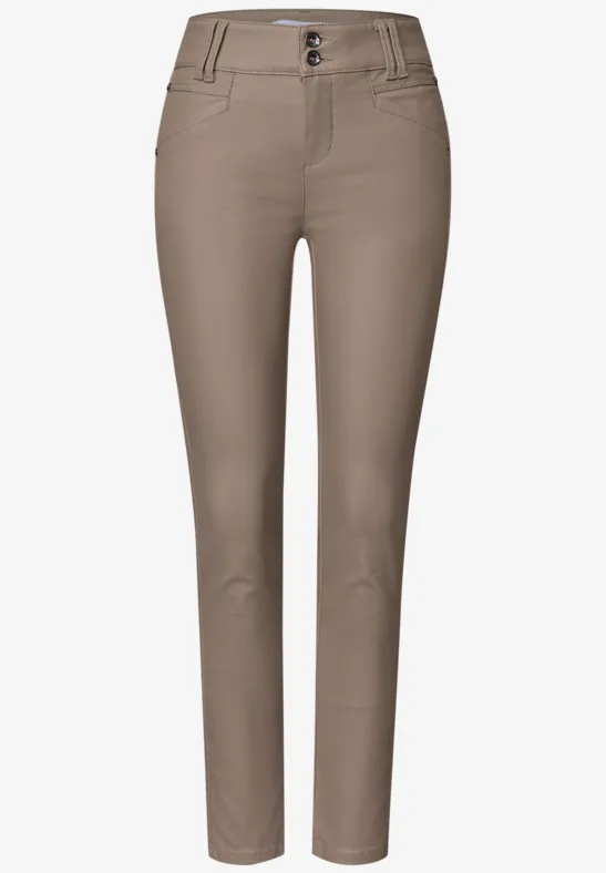 Schlanke Damenhose in Taupe mit Knopf- und Reißverschluss
