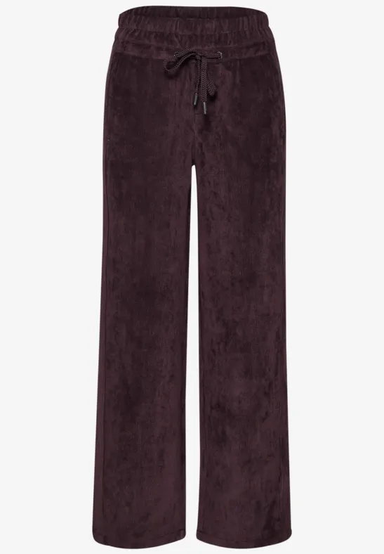 Wijde donkerpaarse corduroy broek met elastische taille en trekkoord