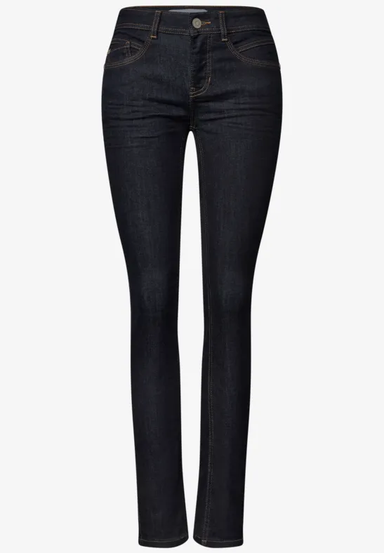 Dunkelblaue Skinny-Jeans mit hoher Taille, enger Passform und klassischem 5-Pocket-Design.