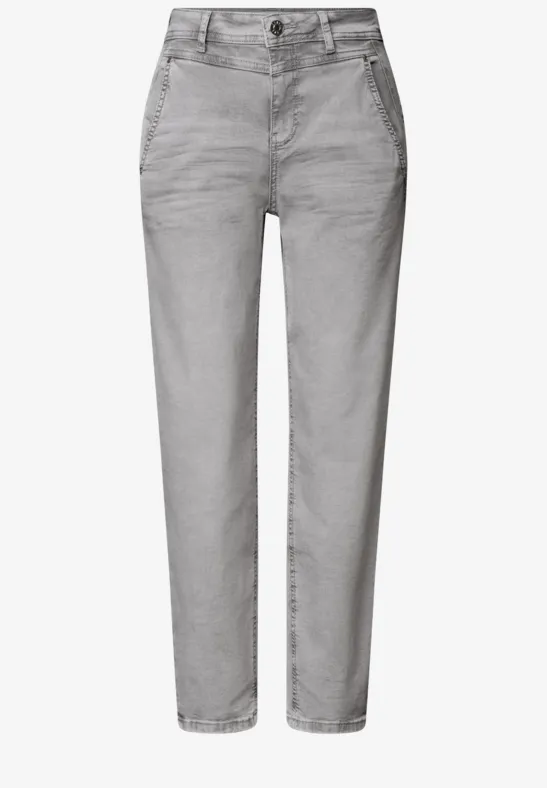 Lichtgrijze jeans met hoge taille, rechte pijpen en klassiek 5-pocket ontwerp.