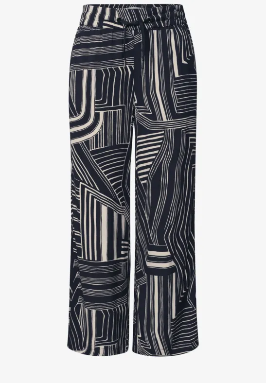 Pantalon noir ample avec motif géométrique blanc