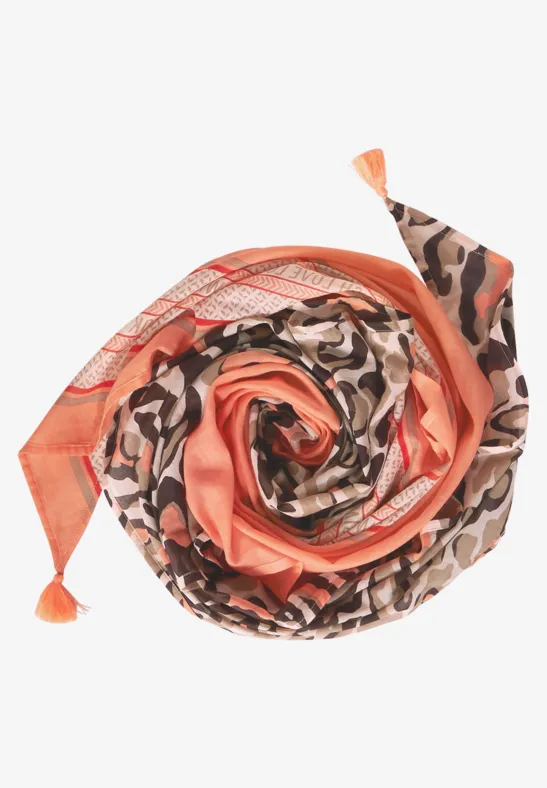 Foulard triangulaire avec pampilles juicy mandarine