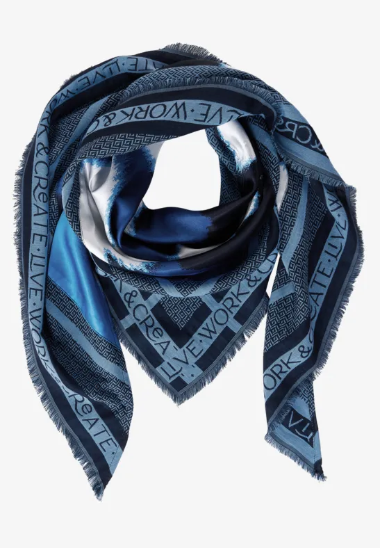 Foulard imprimé à franges frozen sea blue