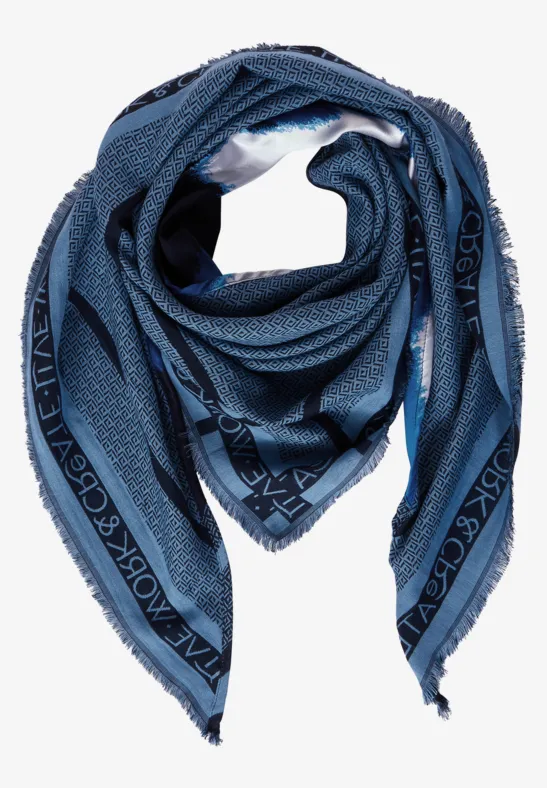 Foulard imprimé à franges frozen sea blue
