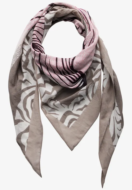 Foulard triangulaire à motifs stone brown