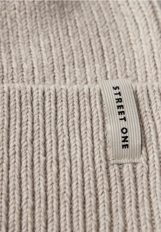 Ribgebreide muts oak beige melange