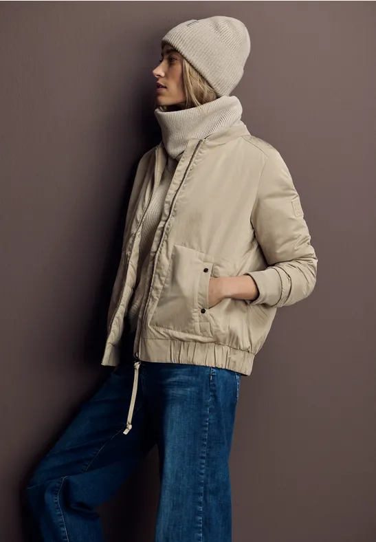 Ribgebreide muts oak beige melange