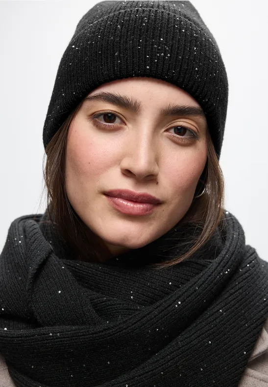 Beanie mit Pailletten Black