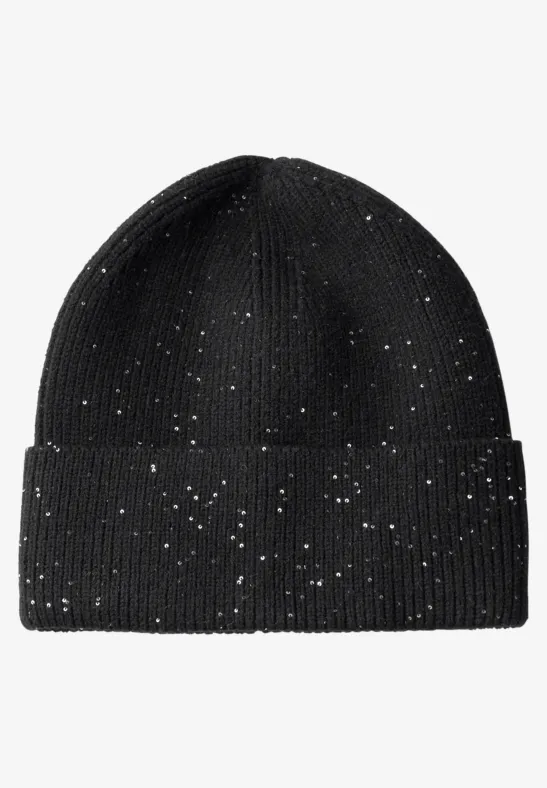 Beanie mit Pailletten Black