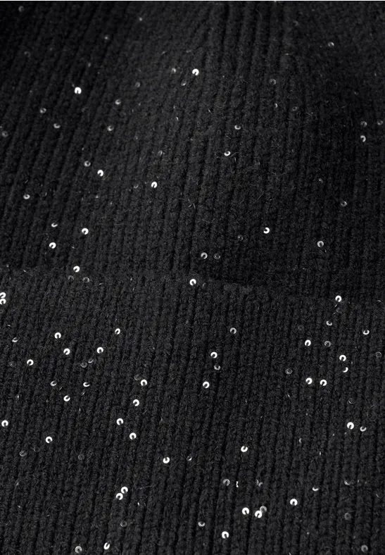 Beanie mit Pailletten Black