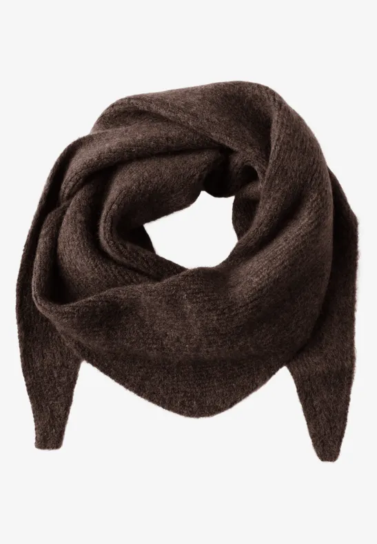 Sjaal met wol deep roast brown mel.