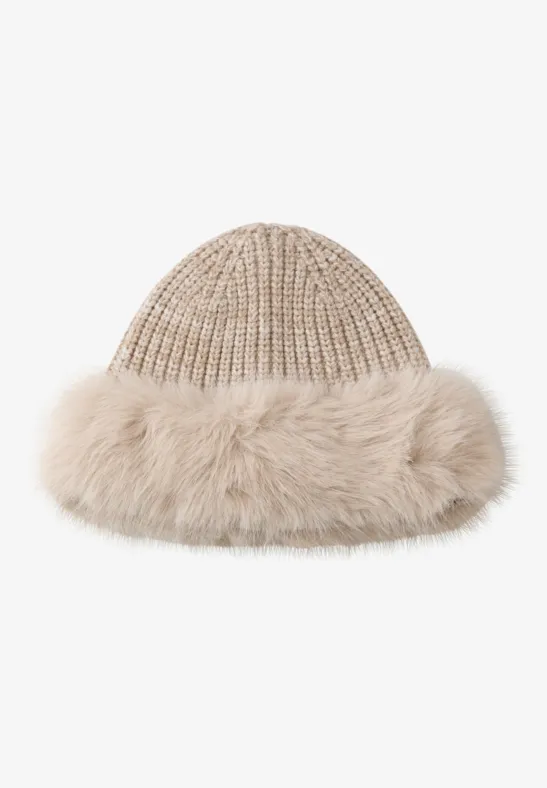 Beanie mit Fake Fur Soft Sand Mel.