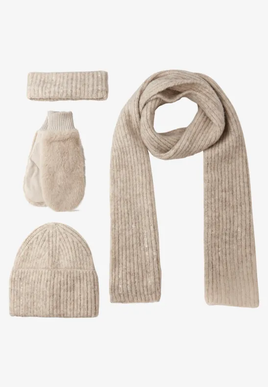 Beanie met pailletten pastel sand