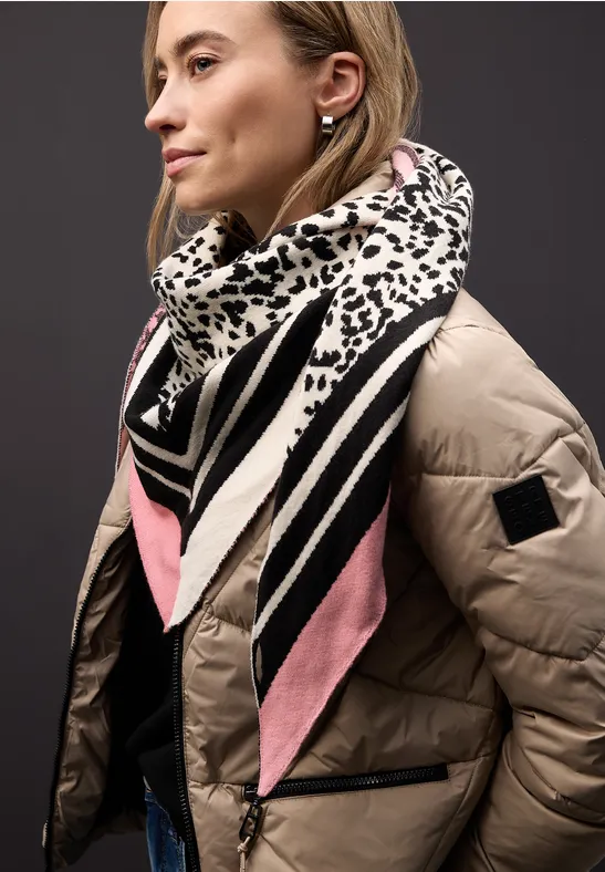 Foulard triangulaire avec motif léopard Black