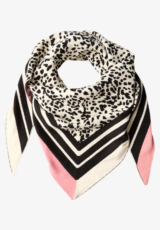 Foulard triangulaire avec motif léopard Black