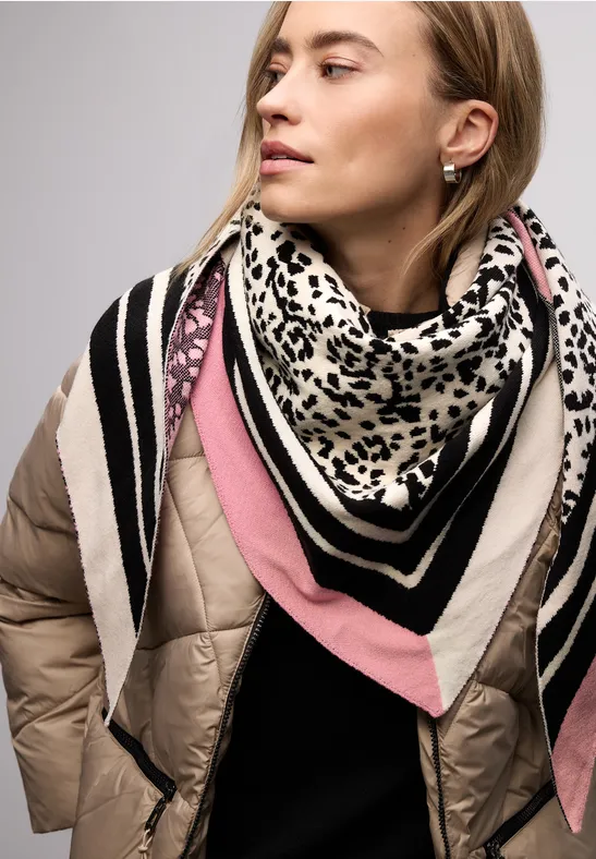 Foulard triangulaire avec motif léopard Black